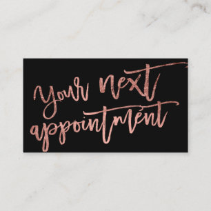 Modern elegant rose gold script typography black appointment card