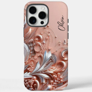 Modern elegant rose gold silver ornamental florals iPhone 16 pro max case