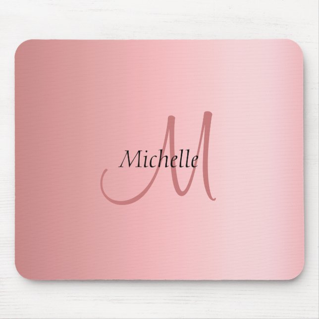 Modern Elegant Rose Gold Template Monogram Mouse Mat (Front)