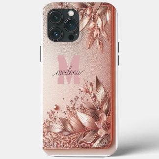 Modern elegant rose gold with floral curve11 iPhone 13 pro max case
