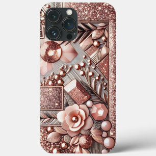 Modern elegant rose gold with floral curve13 iPhone 13 pro max case