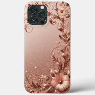 Modern elegant rose gold with floral curve iPhone 13 pro max case