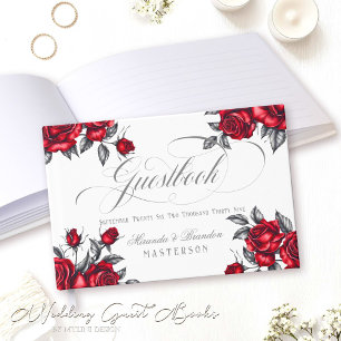 Modern Elegant Rose Tatoo Floral Wedding Guest Book