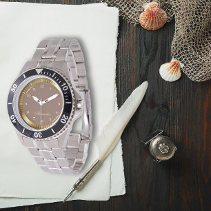 Modern Elegant Rosybrown and Gold Custom Name Watch