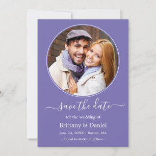 Modern Elegant Round Photo Frame Periwinkle Save The Date