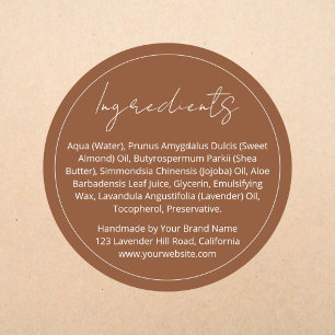Modern Elegant Round Product Ingredient List Label