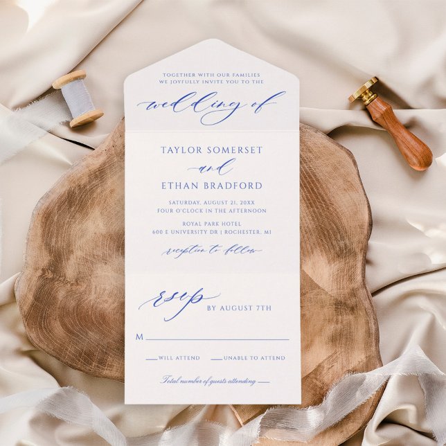 Modern Elegant Royal Blue Wedding All In One Invitation (Creator Uploaded)