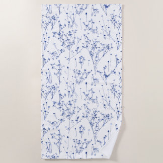 Modern Elegant Royal Blue Wildflowers Toile Beach Towel