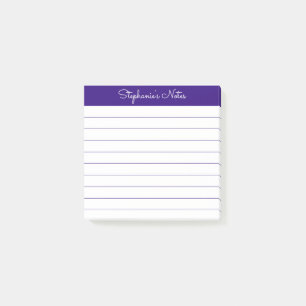 Modern Elegant Royal Purple Personalized Lined Post-it Notes