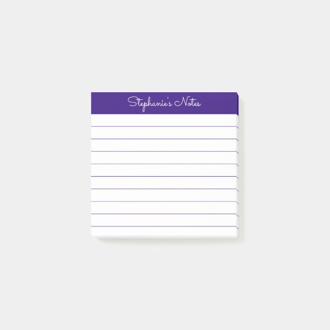 Modern Elegant Royal Purple Personalized Lined Post-it Notes (Front)