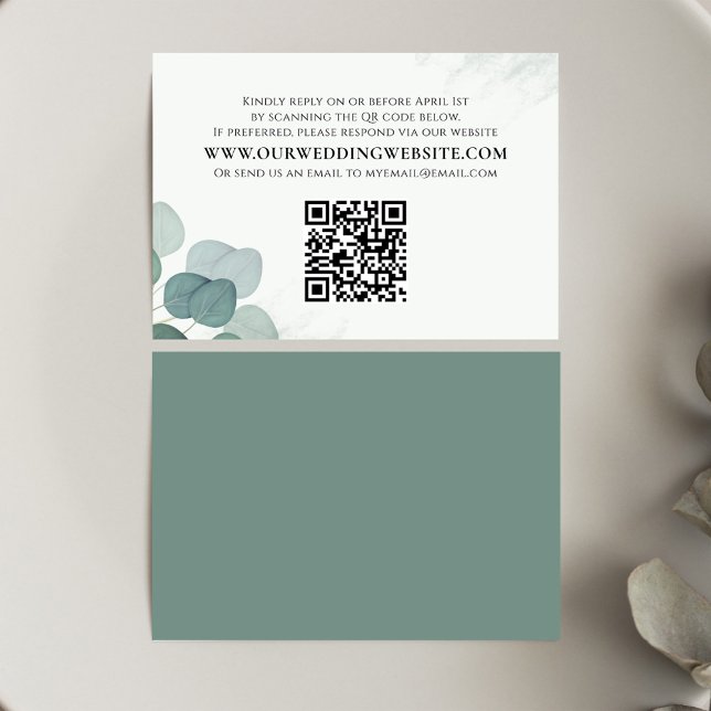 Modern Elegant Rustic Eucalyptus Greenery RSVP  (Eucalyptus leaves QR code custom RSVP card)