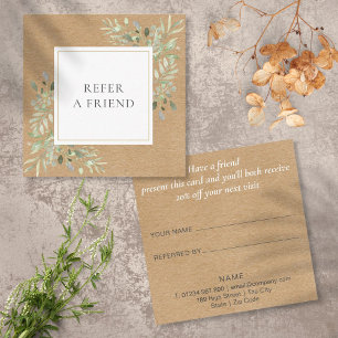Modern Elegant Rustic Kraft Greenery Referral Card