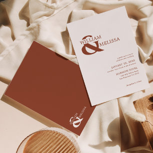Modern Elegant Rustic Terracotta and White Wedding Invitation