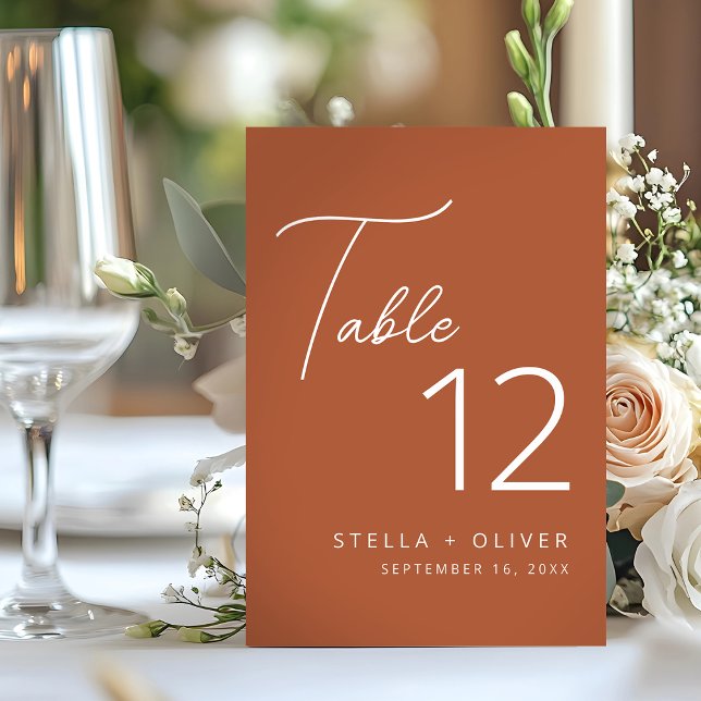 Modern Elegant Rustic Terracotta Script Wedding Table Number (Modern Elegant Rustic Terracotta Script Wedding Table Number)