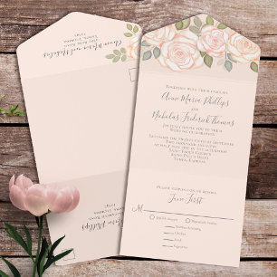 Modern Elegant Rustic Watercolor Floral Coral All In One Invitation