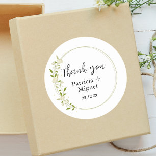 Modern Elegant Rustic Wildflower Wedding Thank You Classic Round Sticker