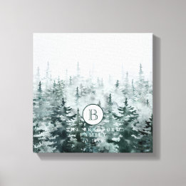 Modern Elegant Rustic Winter Green Custom Monogram Canvas Print