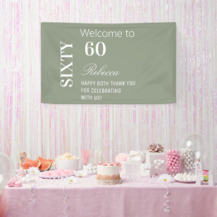 Modern Elegant Sage 60th Birthday Party Welcome Banner
