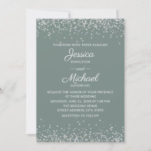 Modern Elegant Sage and Silver Glitter Wedding Invitation