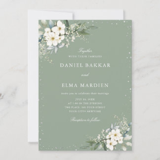 Modern Elegant Sage Green Boho Floral Wedding  Invitation