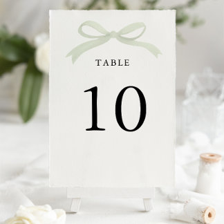 Modern Elegant Sage Green Bow Wedding Table Number