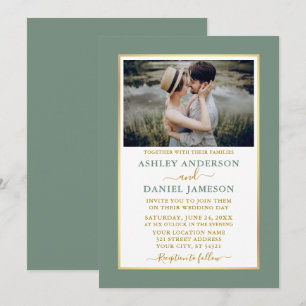 Modern Elegant Sage Green Gold Wedding Invitation