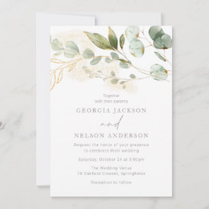 Modern Elegant Sage Green Leaves Wedding Invitation