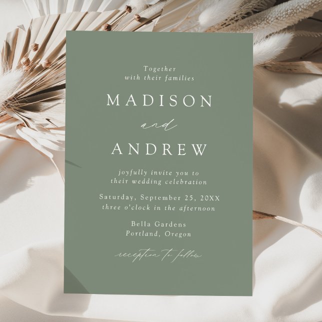 Modern Elegant Sage Green Minimalist Wedding Invitation (Creator Uploaded)