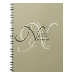 Modern Elegant Sage Green Monogram Nail Artist Notebook