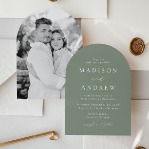 Modern Elegant Sage Green Photo Arch Wedding Invitation