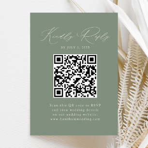 Modern Elegant Sage Green QR Code RSVP Enclosure Card