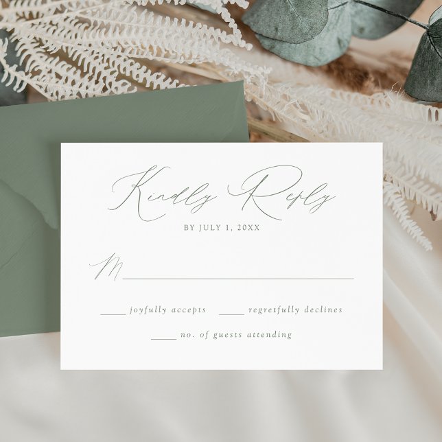 Modern Elegant Sage Green Script Wedding RSVP Card (Creator Uploaded)