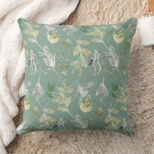 Modern Elegant Sage Green Silver Leaves Foliage Cushion