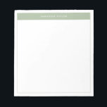 Modern Elegant Sage Green Simple Border Name  Notepad<br><div class="desc">Modern Minimalist Notepad with Name. This simple design features your name at the top,  framed by a stylish sage green block of colour and a delicate frame.</div>