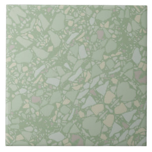 Modern Elegant Sage Green Terrazzo Effect Tile