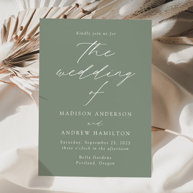 Modern Elegant Sage Green Wedding Invitation (Creator Uploaded)