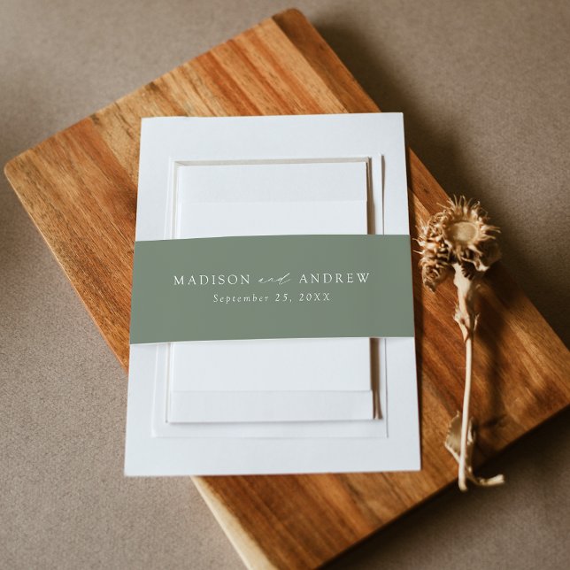 Modern Elegant Sage Green Wedding Invitation Belly Band (Creator Uploaded)