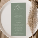 Modern Elegant Sage Green Wedding Menu<br><div class="desc">Simple and elegant wedding menu featuring "Menu" displayed in a modern white script with a sage green background or colour of your choice. Personalise the sage green wedding menu by adding your names,  wedding date,  and menu information. Designed to coordinate with our Modern Elegance wedding collection.</div>