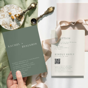 Modern Elegant Sage Green Wedding QR Code RSVP Invitation