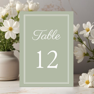 Modern Elegant Sage Green Wedding Table Number