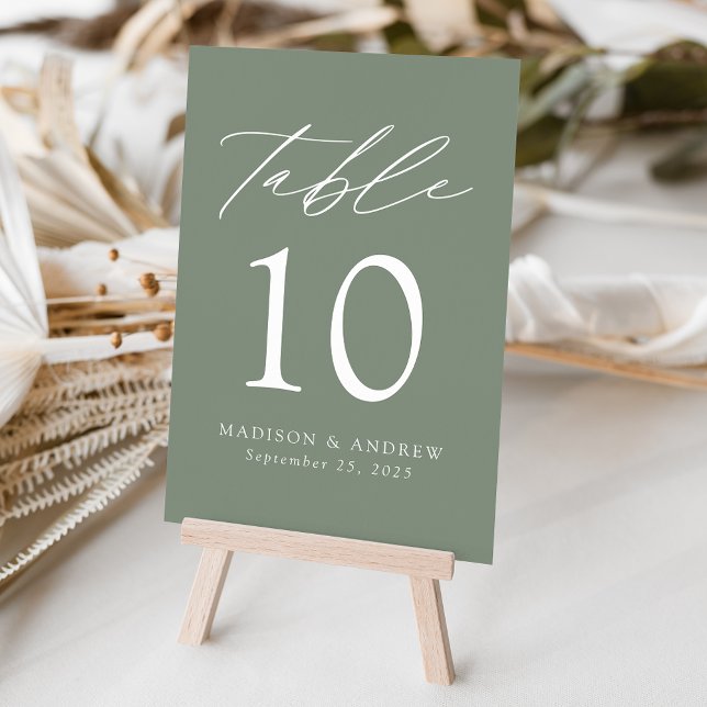 Modern Elegant Sage Green Wedding Table Number (Creator Uploaded)
