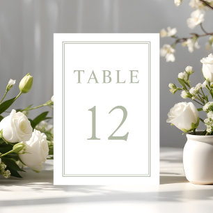 Modern Elegant Sage Green Wedding Table Number