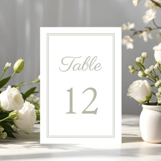 Modern Elegant Sage Green Wedding Table Number