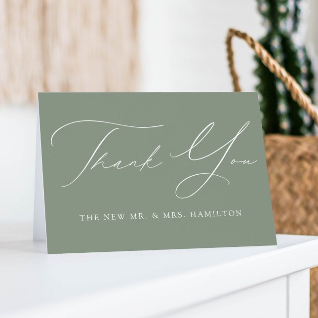 Modern Elegant Sage Green Wedding Thank You Card (Creator Uploaded)