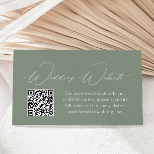 Modern Elegant Sage Green Wedding Website QR Code Enclosure Card