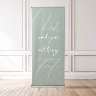Modern Elegant Sage Green Wedding Welcome Retractable Banner