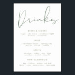 Modern Elegant Sage Green White Wedding Drink Menu Table Number<br><div class="desc">Modern Elegant Sage Green Neutral White Wedding Drinks Menu - modern and impressive - part of a collection</div>