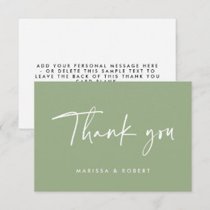 Modern Elegant Sage Handwritten Script Wedding Thank You Card