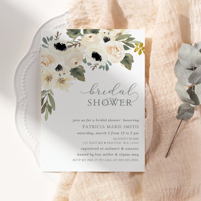Modern Elegant Sage Ivory Floral Bridal Shower Invitation (Modern Elegant Sage Ivory Floral Bridal Shower Invitation)