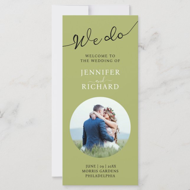 Modern Elegant Sage Photo Wedding Program (Front)